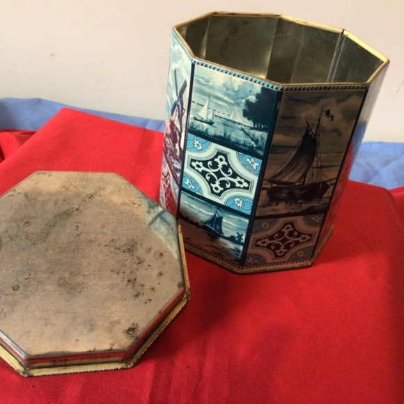 Vintage “Container Made in Western Germany” Tin 🩵 Blue White Windmills Sailboats - Picture 7 of 10